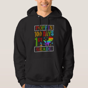 Poppin 100 Days 1st Grade Dinosaur Elementary Kid Hoodie