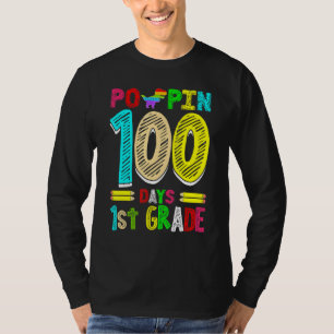 Poppin 100 Days 1st Grade Dinosaur Primary School  T-Shirt