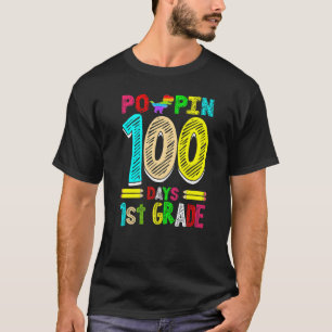 Poppin 100 Days 1st Grade Dinosaur Primary School T-Shirt