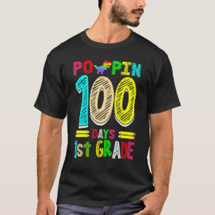 Poppin 100 Days 1st Grade Dinosaur Primary School  T-Shirt