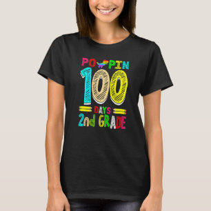 Poppin 100 Days 2nd Grade Dinosaur Primary School T-Shirt