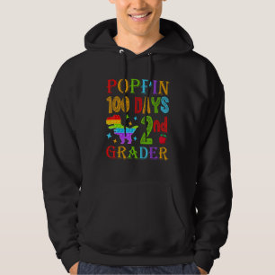 Poppin 100 Days 2nd Grader Dinosaur School Kid T-R Hoodie