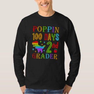 Poppin 100 Days 2nd Grader Dinosaur School Kid T-R T-Shirt