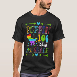 Poppin 100 Days 3rd Grade Primary School Dinosaur  T-Shirt