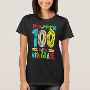 Poppin 100 Days 4th Grade Dinosaur Primary School T-Shirt