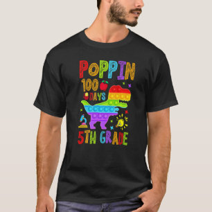 Poppin 100 Days 5th Grade Primary School Dinosaur T-Shirt