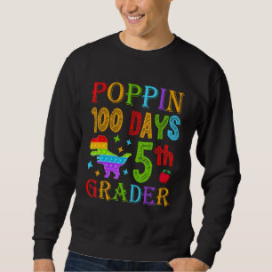 Poppin 100 Days 5th Grader School Dinosaur Kid T-R Sweatshirt