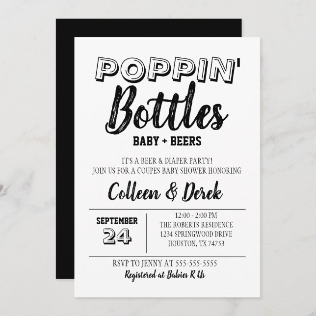 Poppin' Bottles Black Baby Shower Invitation  (Front/Back)