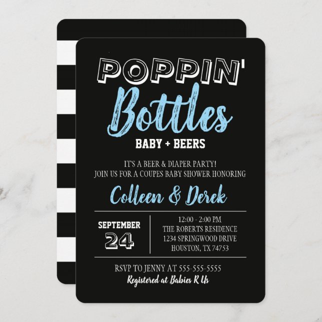 Poppin' Bottles Blue Baby Shower Invitation  (Front/Back)