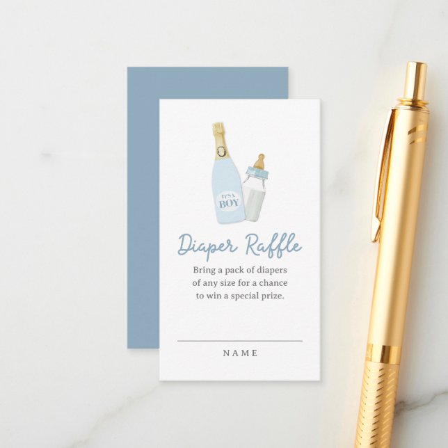 Poppin Bottles Boy Blue Baby Shower Diaper Raffle Enclosure Card (Front/Back In Situ)