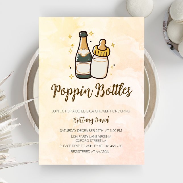 Poppin Bottles Coed Baby Shower Cute Baby Bottle  Invitation (Creator Uploaded)