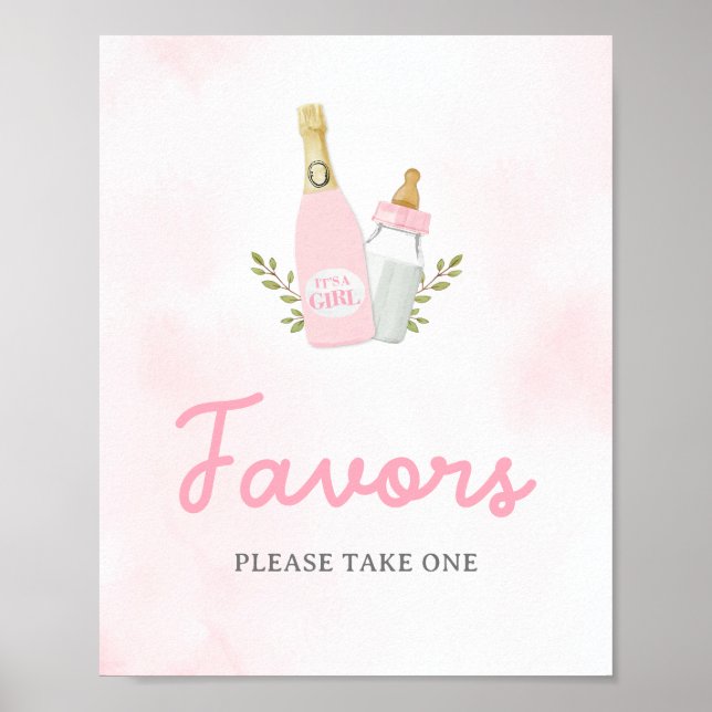 Poppin Bottles Girl Baby Shower Favours Sign (Front)