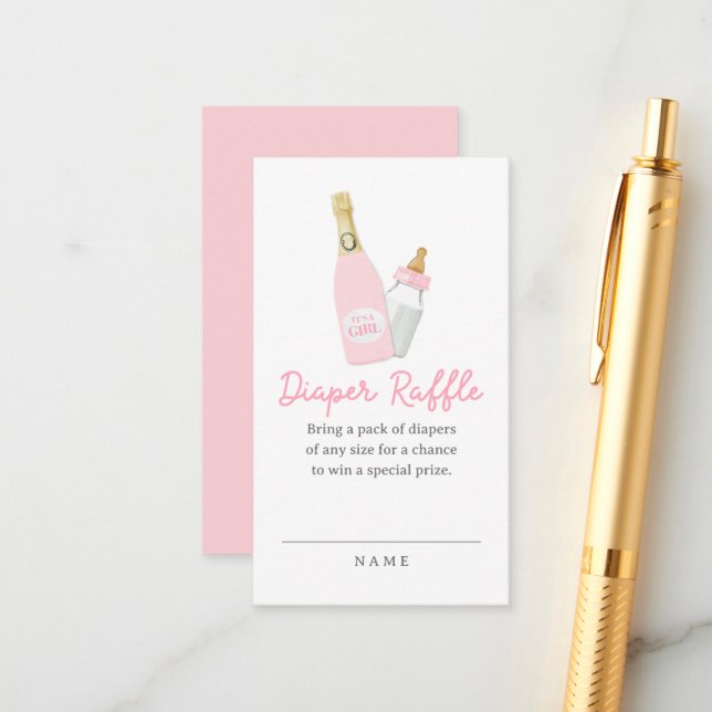 Poppin Bottles Girl Pink Baby Shower Diaper Enclosure Card (Front/Back In Situ)