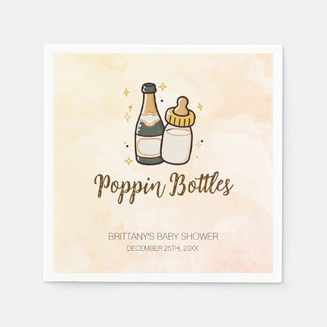 Poppin Bottles Modern Baby Shower Baby Bottle  Napkin (Front)