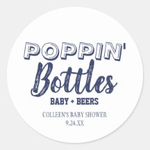 Poppin Bottles Navy Blue Baby Shower Stickers