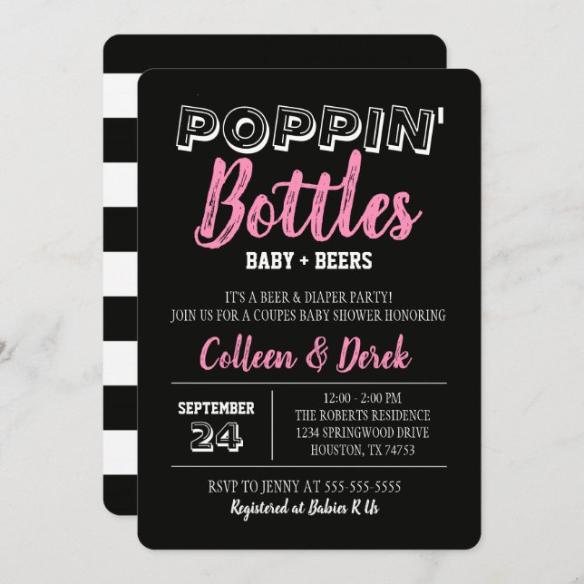 Poppin' Bottles Pink Baby Shower Invitation  (Front/Back)