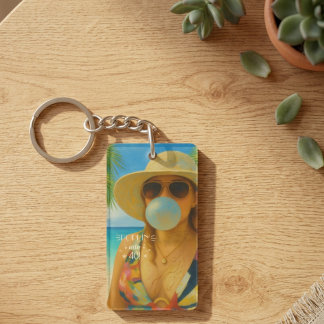 Poppin' Into 40 Tropical Beach Babe Birthday Key Ring
