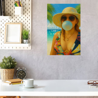 Poppin' Into 40 Tropical Beach Babe Birthday Poster