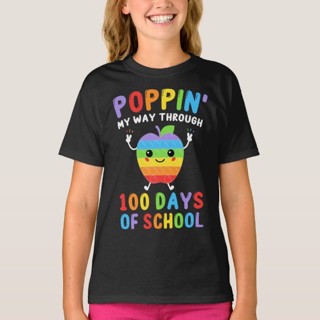 Poppin My Way Through 100 Days Of School Funny Kid T-Shirt (Front)