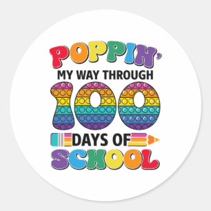Poppin My Way Through 100 Days Of School Kids 100t Classic Round Sticker