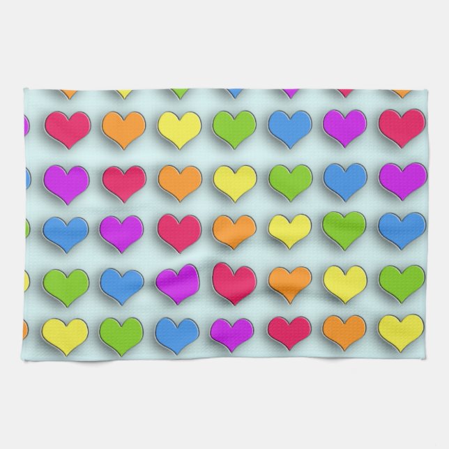 Poppin Retro Hearts Tea Towel (Horizontal)