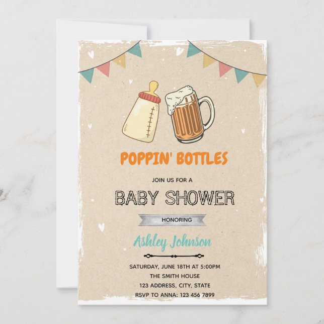 Popping bottles baby shower theme invitation (Front)