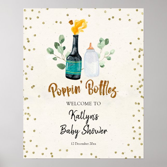 Popping Bottles Baby Shower Welcome Sign (Front)