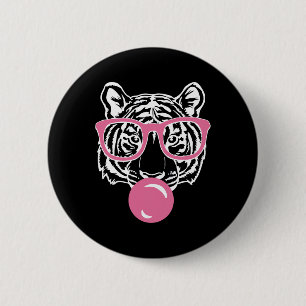 Popping Bubble Gum Tiger Smart Pink Gles Cat And T 6 Cm Round Badge