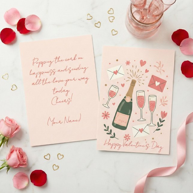 Popping Cork Champagne Toast Valentine's Day Holiday Card (Creator Uploaded)