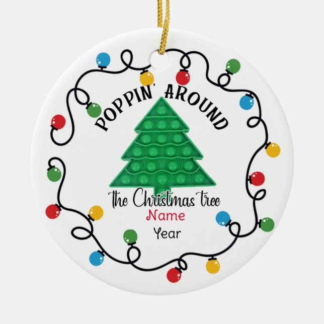 Poppit Ornament, Poppin Around The Christmas Tree  Ceramic Tree Decoration (Front)