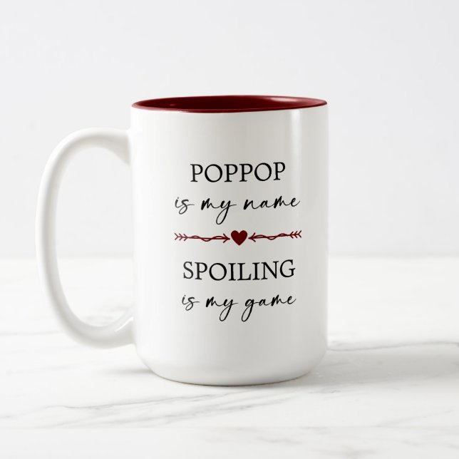PopPop is my Name Spoiling is my Game Photo Gift Two-Tone Coffee Mug (Left)