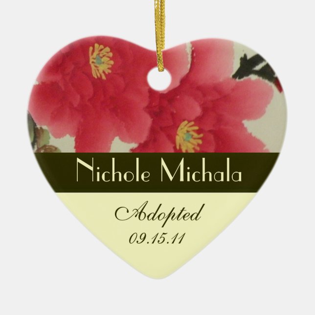 Poppy Adoption Announcement Keepsake Ceramic Tree Decoration (Front)