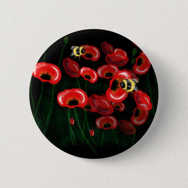 POPPY and BEE art 6 Cm Round Badge (Front)
