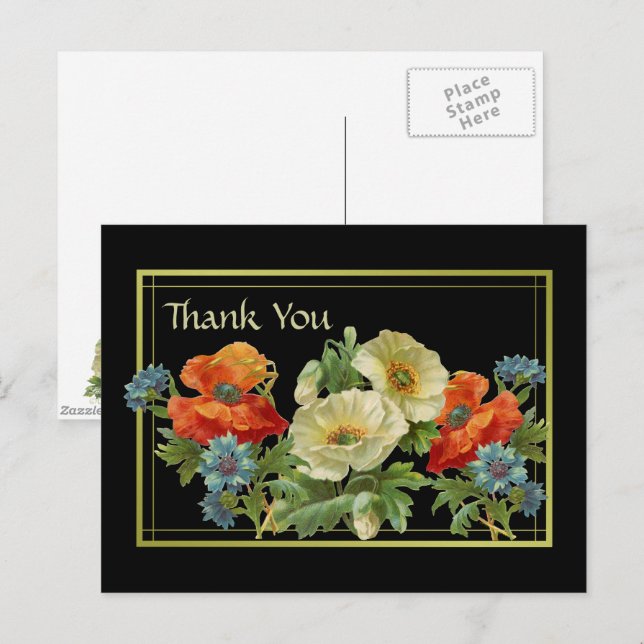 Poppy and Cornflowers Thank You Floral Postcard (Front/Back)
