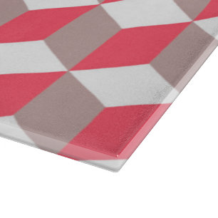 Poppy and Soft Grey Isometric Cube Pattern Cutting Board