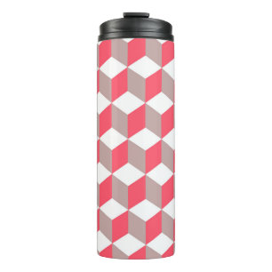 Poppy and Soft Grey Isometric Cube Pattern Thermal Tumbler