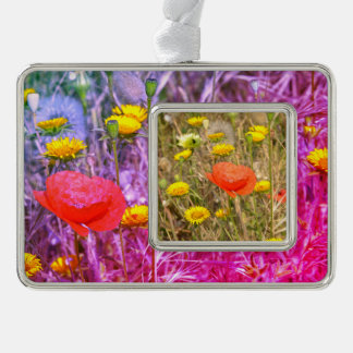 Poppy and yellow daisies postcard metal ornament T