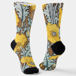 Poppy Art Illustration Flower Pattern Socks