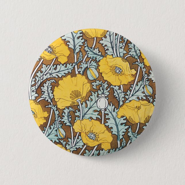poppy art illustration yellow flower 6 cm round badge (Front)