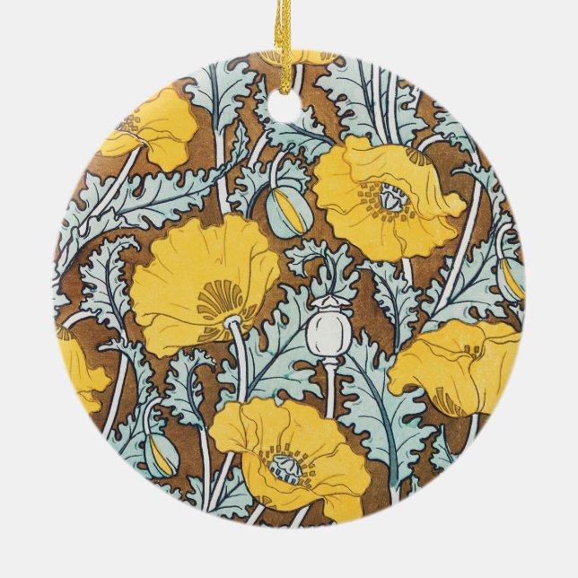 poppy art illustration yellow flower ceramic tree decoration (Back)