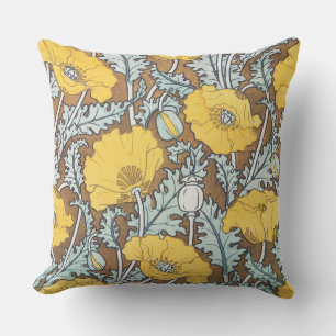 poppy art illustration yellow flower cushion