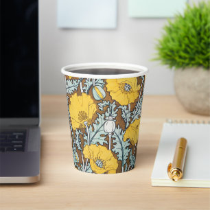 poppy art illustration yellow flower paper cups