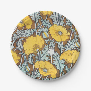 poppy art illustration yellow flower paper plate