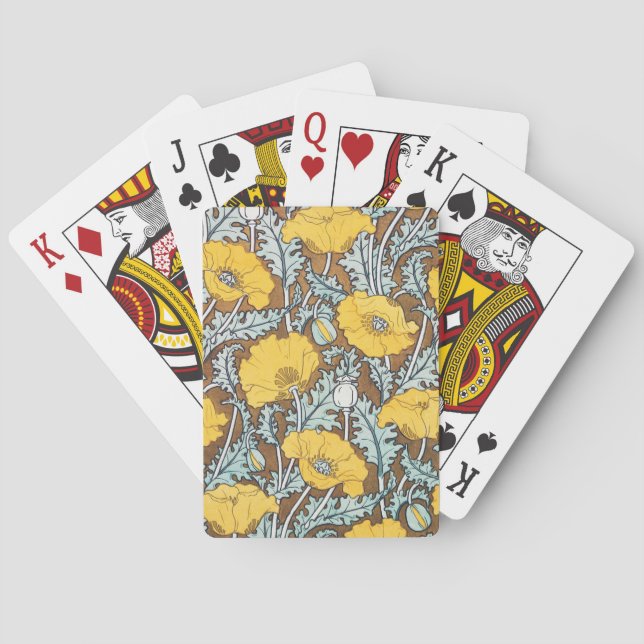 poppy art illustration yellow flower playing cards (Back)