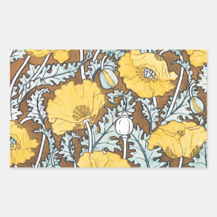 poppy art illustration yellow flower rectangular sticker