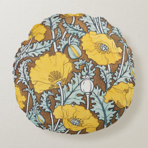 poppy art illustration yellow flower round cushion