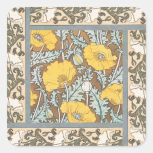 poppy art illustration yellow flower square sticker