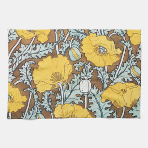 poppy art illustration yellow flower tea towel