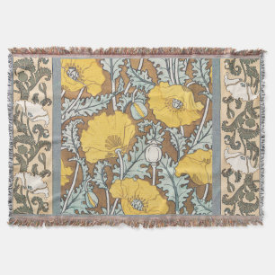 poppy art illustration yellow flower throw blanket