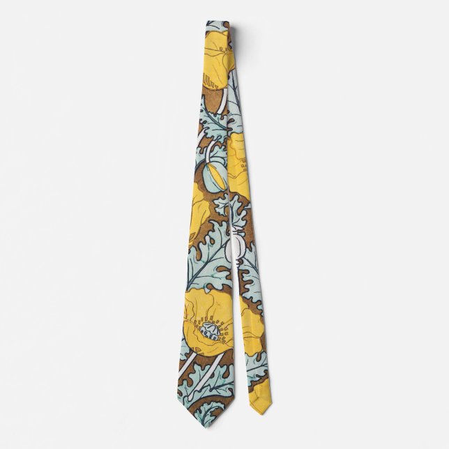 poppy art illustration yellow flower tie (Front)